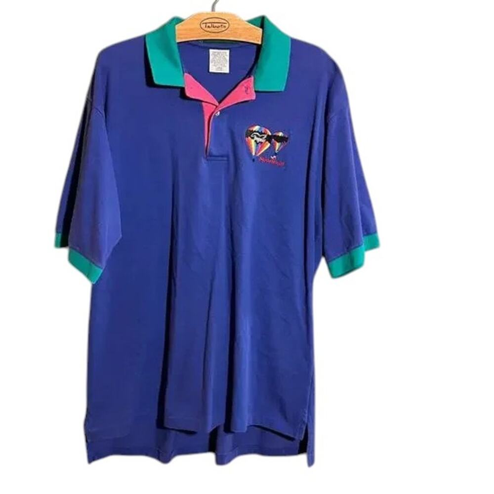 Vintage Outer Banks Steamboat Polo Shirt Large Hot Air Balloon 90s